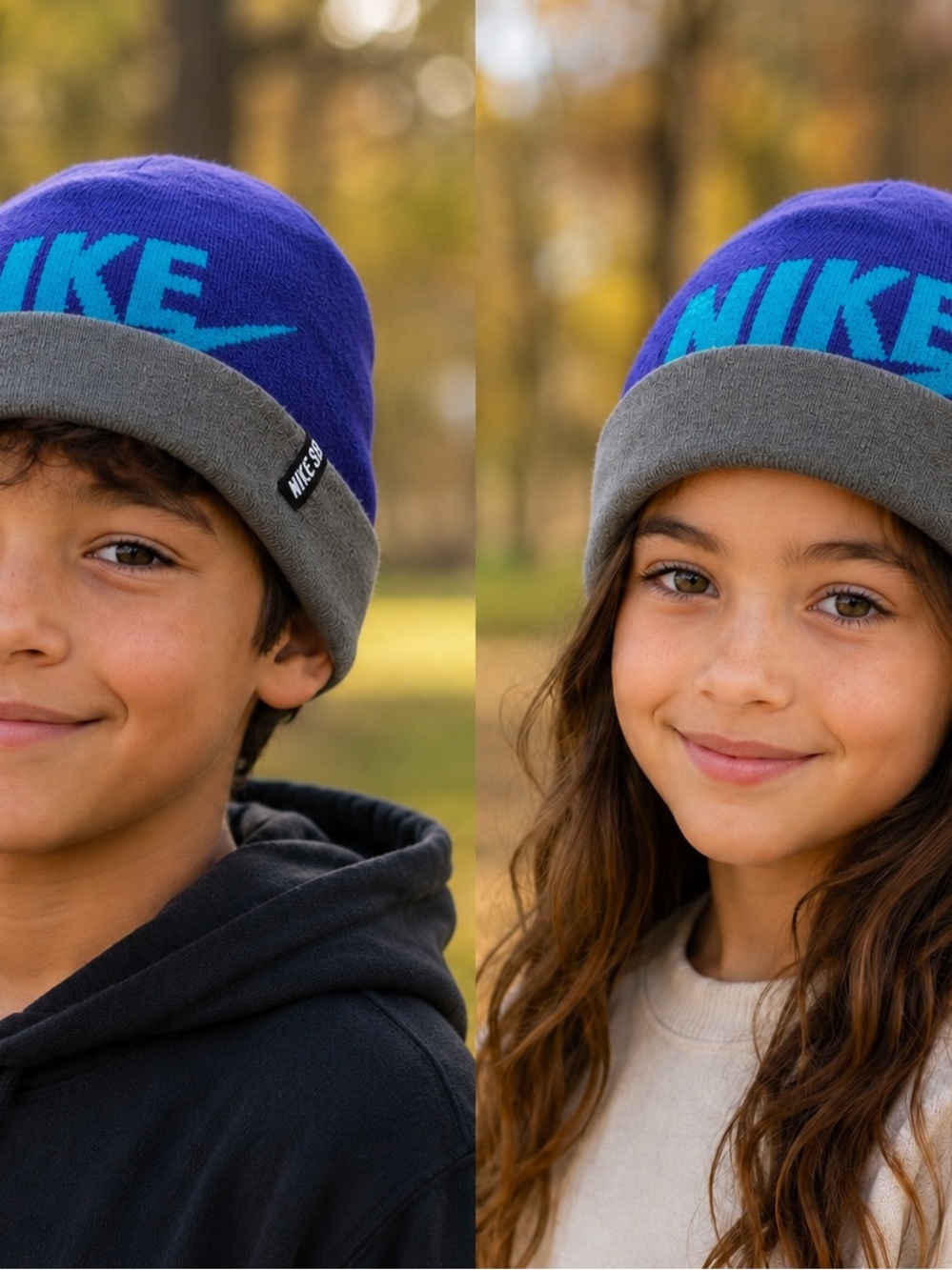 Nike Youth Purple Beanie with Teal Logo and Gray Cuff